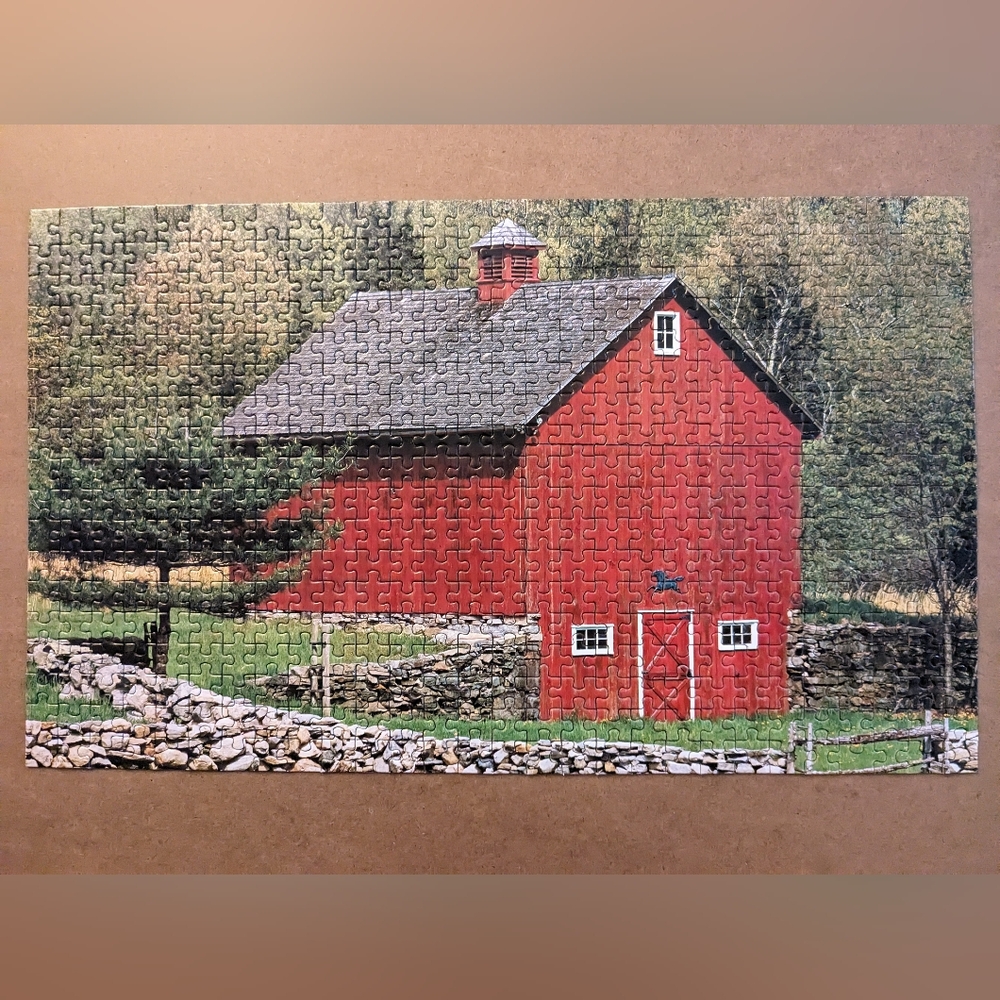 VTG STONINGTON CONNECTICUT 504 Pc JIGSAW PUZZLE MEGA BRAND RED BARN STONE WALL